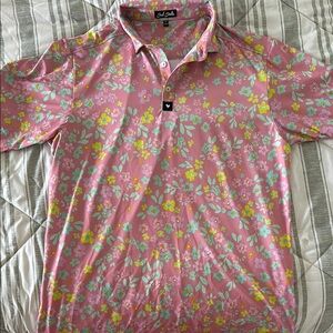 Bad Birdie Pink and Yellow Floral Polo Shirt